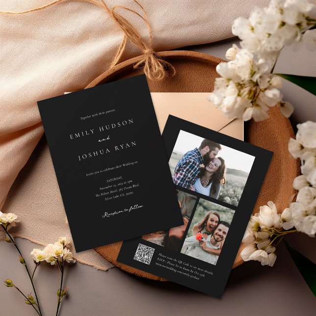 Elegante Script Foto Collage Wedding Einladung (Von Creator hochgeladen)