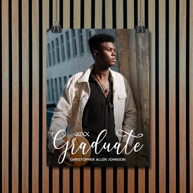 Elegante Script Foto Graduation Party Poster (Elegant script photo graduation party poster - PRINTED and/or INSTANT DOWNLOAD)