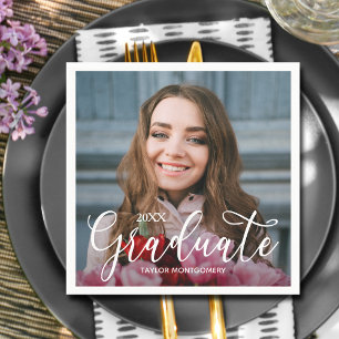 Elegante Script Foto Graduation Party Serviette