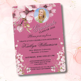 Elegante Script-Foto Pink Graduation Party Einladung