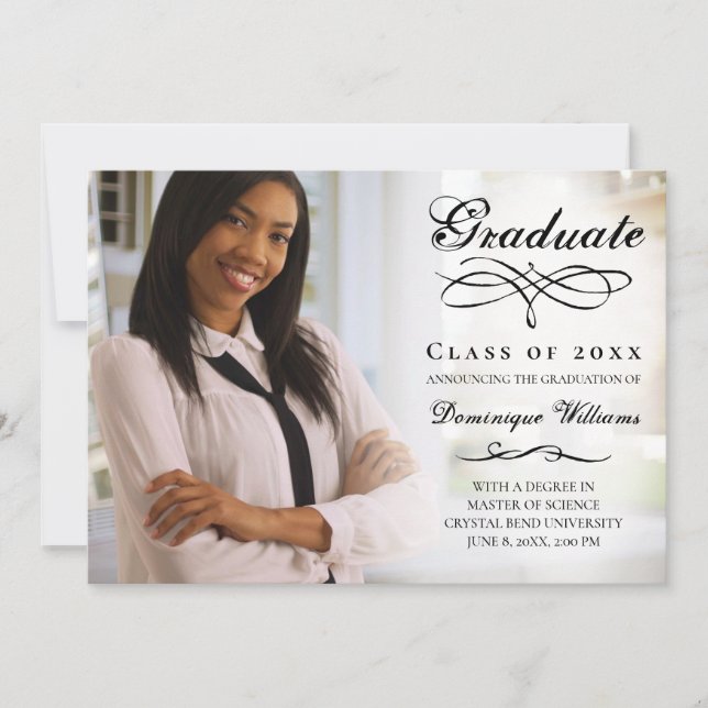 Elegante Script-Foto-Virtual Graduation Party Einladung (Vorderseite)