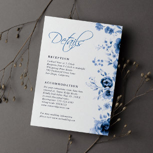 Elegante Script French Blue Floral Toile Hochzeit Begleitkarte