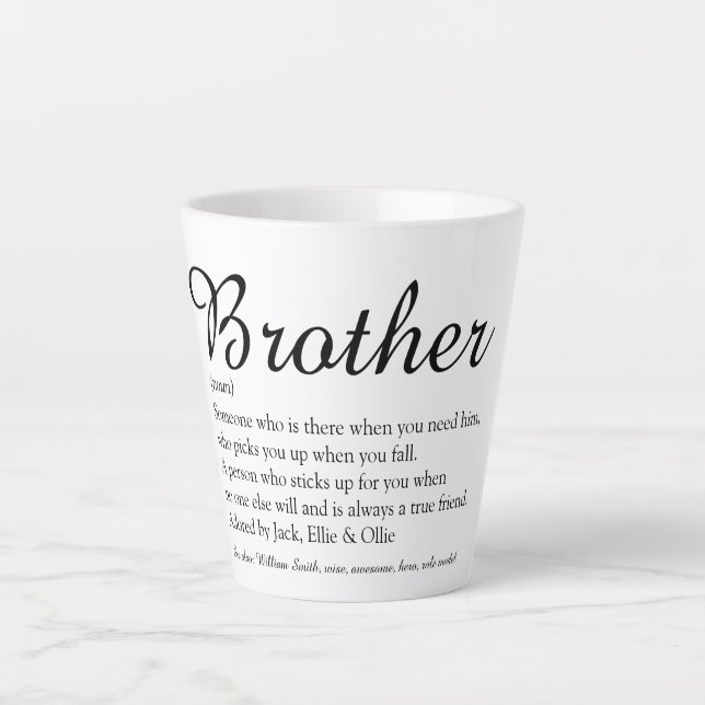 Elegante Script Fun Cool Best Brother Definition  Milchtasse (Vorderseite)