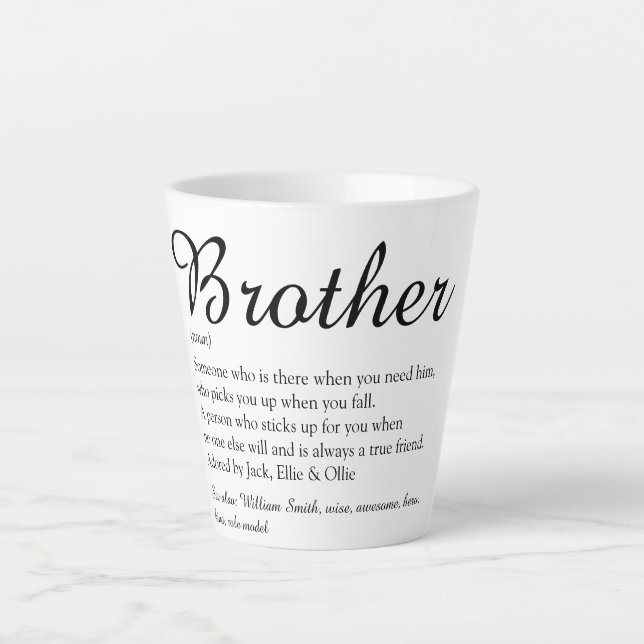 Elegante Script Fun Cool Best Brother Definition  Milchtasse (Vorderseite)