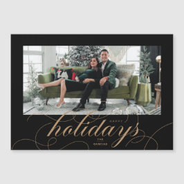 Elegante, Script Geblüht Schwarz Holiday Foto Card Magneteinladung