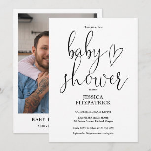 Elegante Script Gender Neutral Foto Baby Duwer Einladung