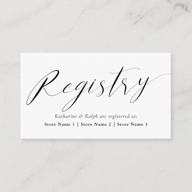 Elegante Script Gift Registry Begleitkarte (Vorderseite)