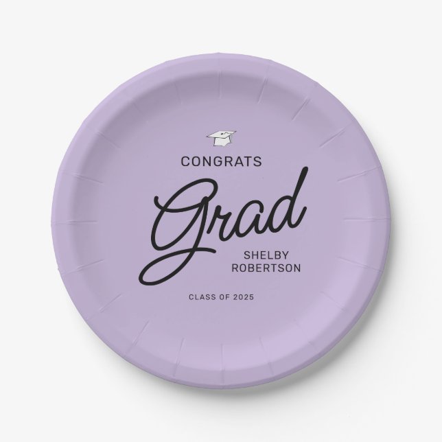 Elegante Script Glückwunschs Grad Graduation Party Pappteller (Vorderseite)
