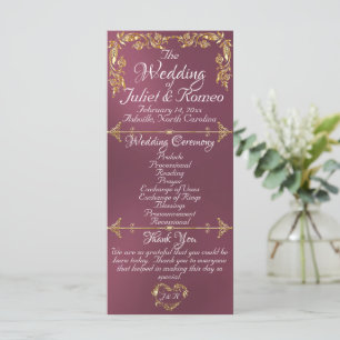 Elegante Script & Gold Blätter - Lavendelhochzeit Programm