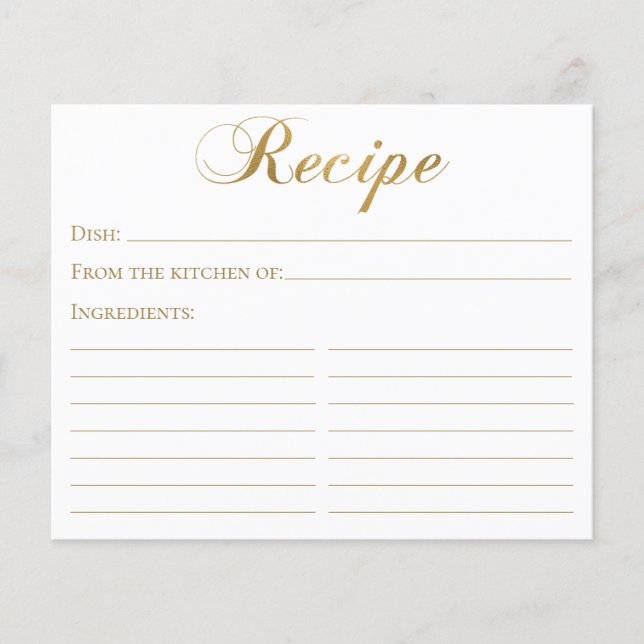 Elegante Script Gold Brautparty Rezept Card (Vorderseite)