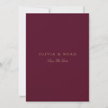 Elegante Script Gold & Burgundy Save the Date Card