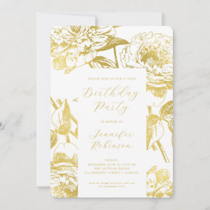 Elegante Script Gold Floral Geburtstagsparty Einladung
