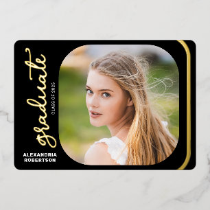 Elegante Script Gold Foil 2 Foto Graduation Party Folieneinladung