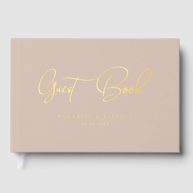 Elegante, Script-Gold-Foil-Schriftart-Hochzeit Gästebuch (Vorderseite)