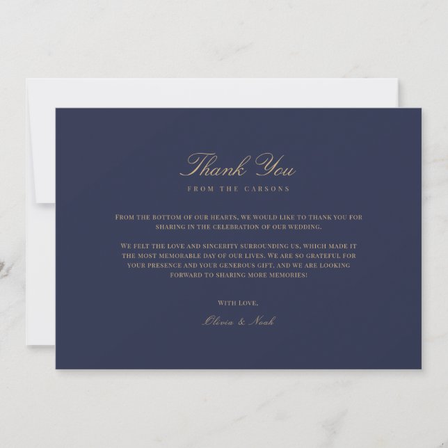 Elegante Script Gold & Navy Dankeschön Karte (Vorderseite)