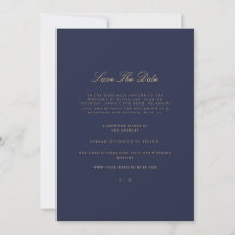 Elegante Script Gold & Navy Save the Date Card