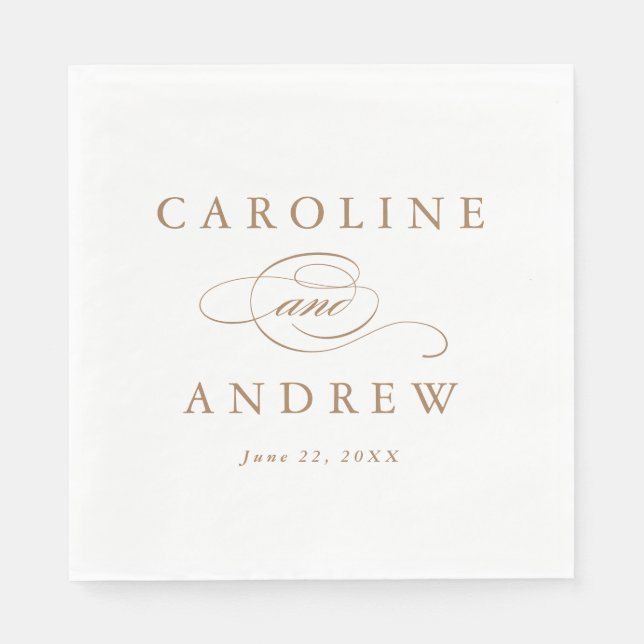 Elegante Script Gold Wedding Serviette (Vorderseite)
