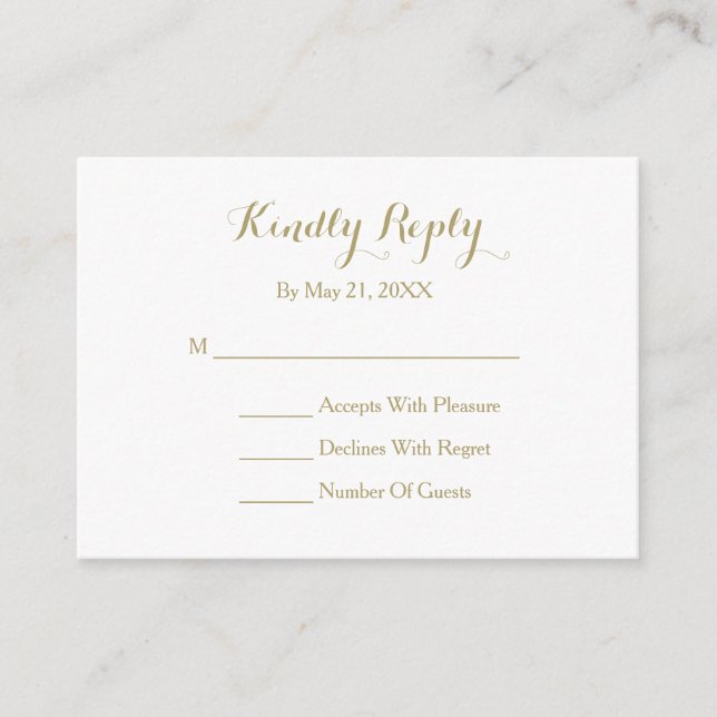 Elegante Script Gold White RSVP Karte (Vorderseite)