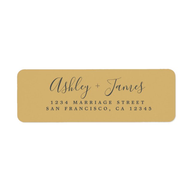 Elegante Script Gold Yellow Wedding Rücksendeadres (Vorne)
