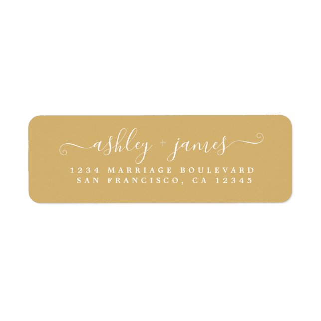 Elegante Script Gold Yellow Wedding Rücksendeadres (Vorne)