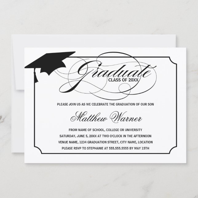 Elegante Script Graduate Einladung (Vorderseite)