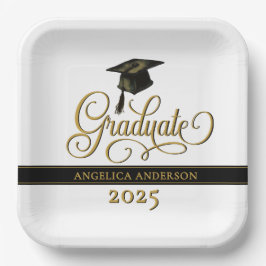 Elegante Script Graduate Paper Plate Pappteller