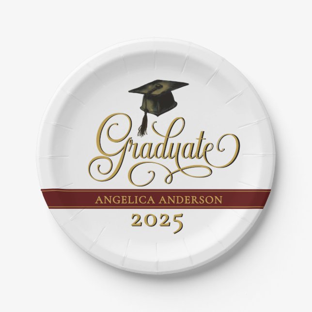 Elegante Script Graduate Paper Plate Pappteller (Vorderseite)