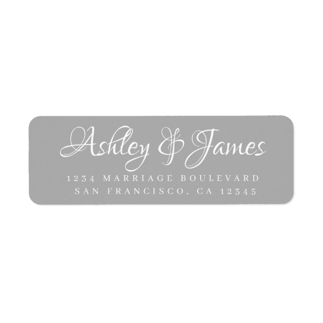 Elegante Script Gray Wedding Rücksendeadresse (Vorne)