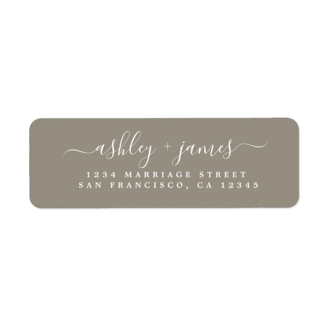 Elegante Script Gray Wedding Rücksendeadresse (Vorne)