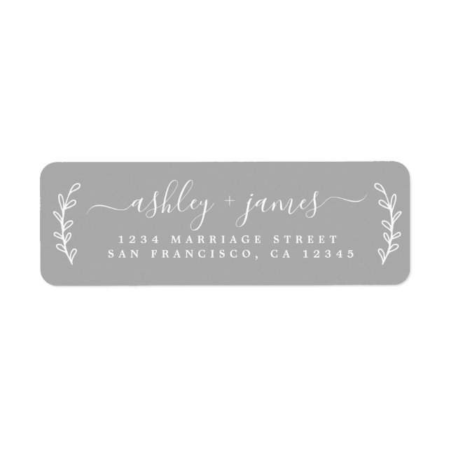 Elegante Script Gray Wedding Rücksendeadresse (Vorne)