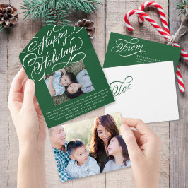 Elegante Script Green Happy Holiday Foto Card All In One Einladung