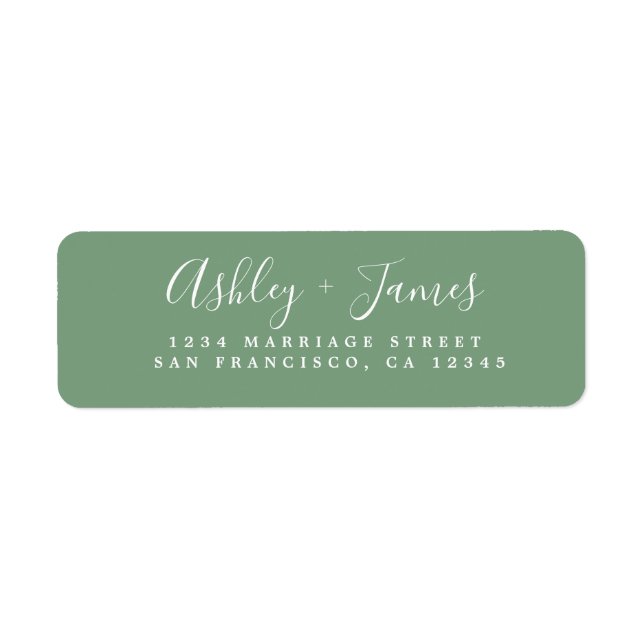 Elegante Script Green Wedding Rücksendeadresse (Vorne)