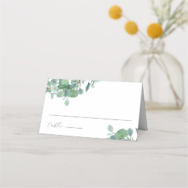 Elegante Script Greenery Blätter Eucalyptus Weddin Platzkarte