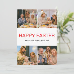 Elegante Script Happy Oaster Family Foto Collage Feiertagskarte