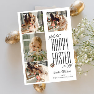 Elegante Script Happy Oaster Family Foto Collage Feiertagskarte