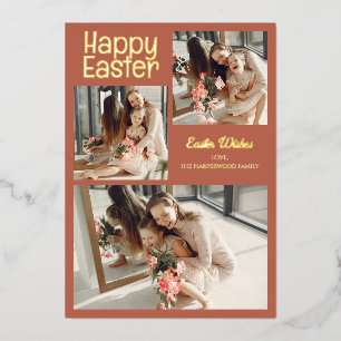 Elegante Script Happy Oaster Family Foto Collage Folien Feiertagskarte