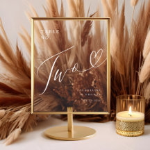 Elegante Script Heart Wedding Tischnummer Zwei