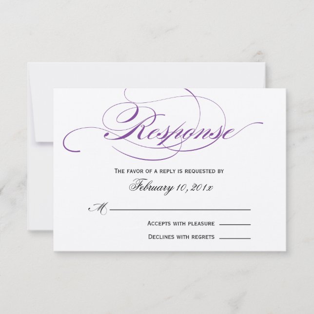 Elegante Script-Hochzeitsreaktion RSVP Karte (Vorderseite)
