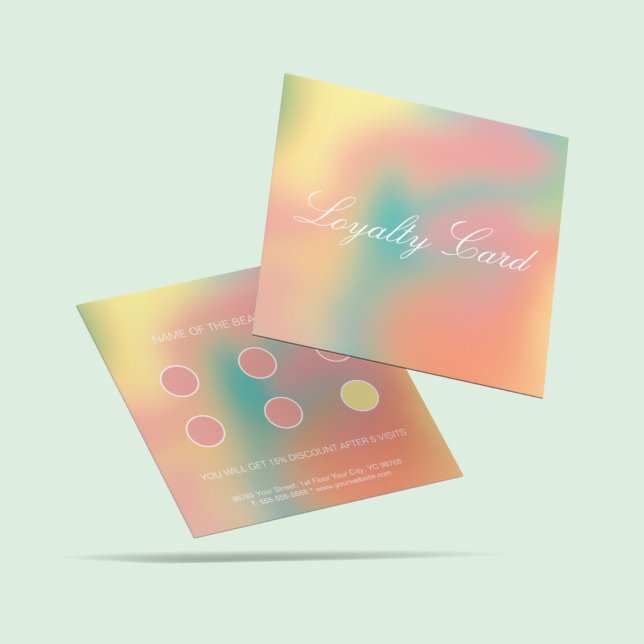 Elegante Script Holographic Rainbow Loyalty Card Quadratische Visitenkarte (Von Creator hochgeladen)