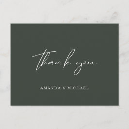 Elegante Script Hunter Green Wedding Vielen Dank Postkarte