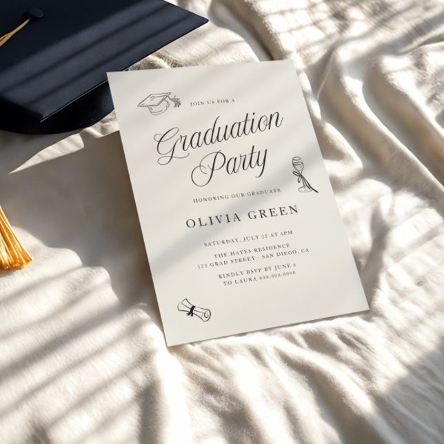 Elegante Script Illustriert Graduation Party Einladung (Von Creator hochgeladen)