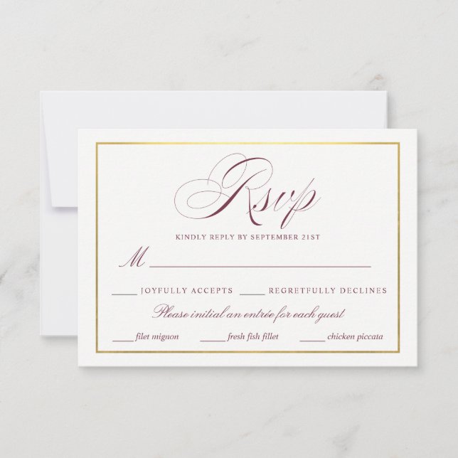 Elegante Script-Imitate Gold Burgundy UAWG Meals RSVP Karte (Vorderseite)