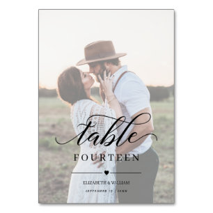 Elegante Script-Imitate Vellum Effect Foto Hochzei Tischnummer