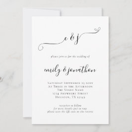 Elegante Script Initials QR Code Hochzeit Einladung