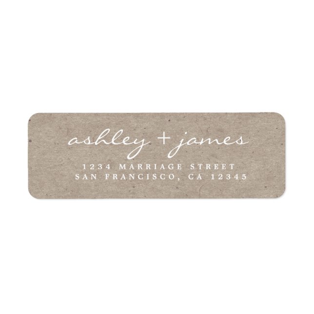 Elegante Script Kraft Paper Wedding Rücksendeadres (Vorne)