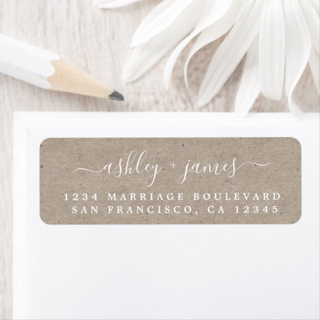 Elegante Script Kraft Paper Wedding Rücksendeadres (Insitu)