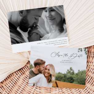 Elegante Script Landscape mit Foto auf der Rücksei Save The Date