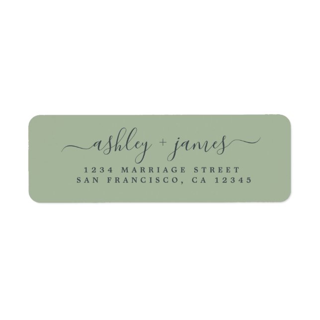 Elegante Script Laurel Green Wedding Rücksendeadre (Vorne)