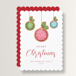 Elegante Script Merry Christmas Baubles Feiertagskarte