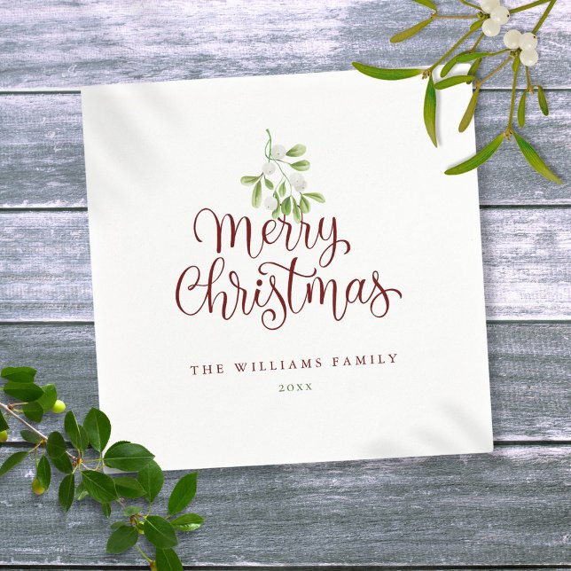 Elegante Script Merry Christmas Mistletoe Holiday Serviette (Elegant Script Merry Christmas Mistletoe Holiday Napkins)